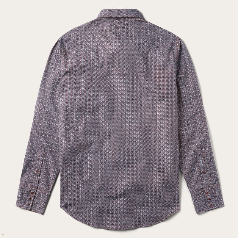 Brown Stetson Chevron Grid Men's Shirts | UK 17SDKNLAW