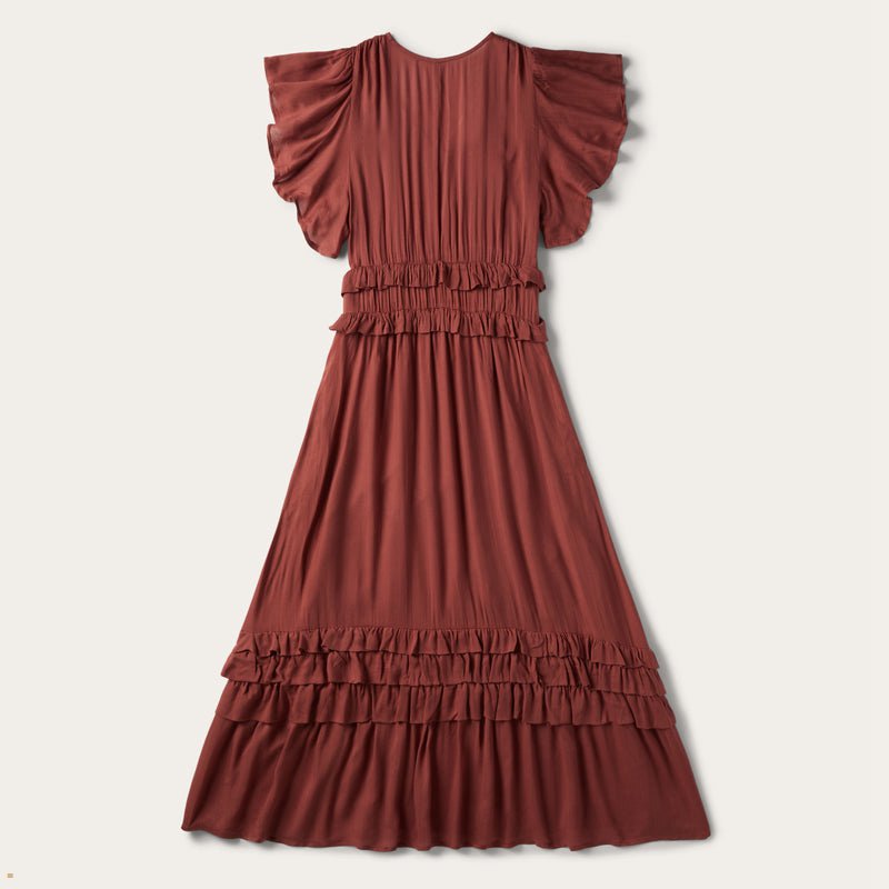 Brown Stetson Cinnamon Rayon Herringbone Women's Dresses | UK 51AUWGYQI