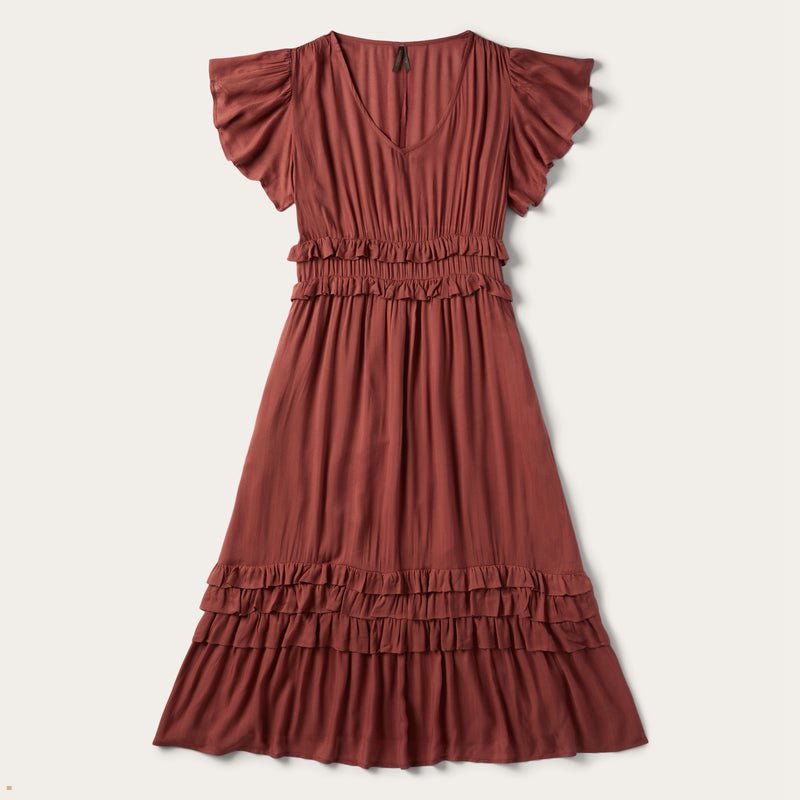 Brown Stetson Cinnamon Rayon Herringbone Women\'s Dresses | UK 51AUWGYQI