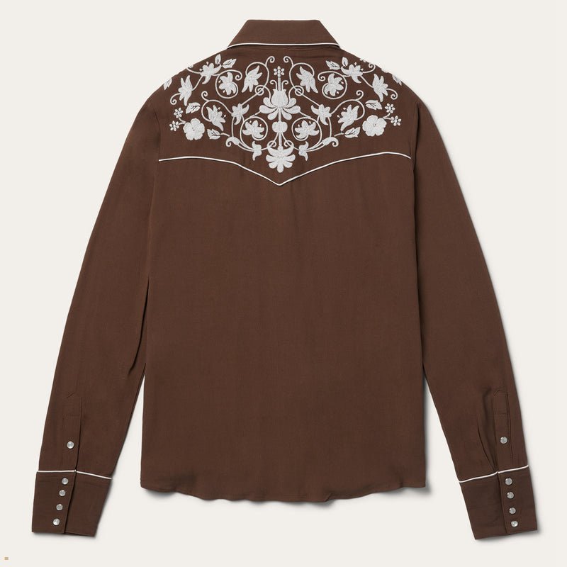 Brown Stetson Classic Western Snap Women's Blouse | UK 14WXVCTED