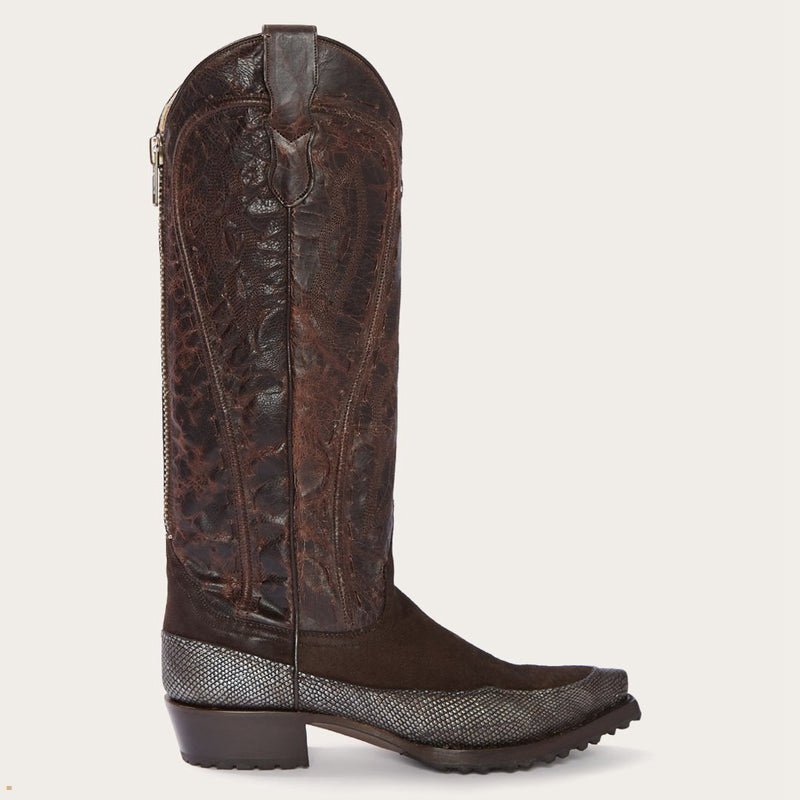 Brown Stetson Dakota Suede Teju Women's Cowboy Boots | UK 48GPDYWCN