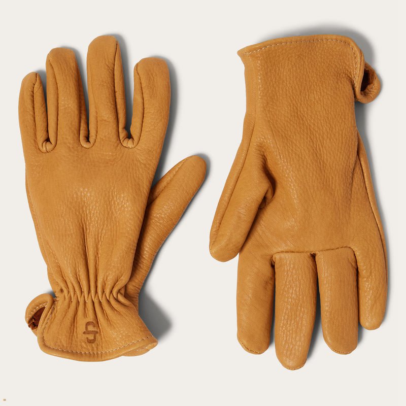 Brown Stetson Deerskin Roper Unlined Men's Gloves | UK 27CVMIRLU