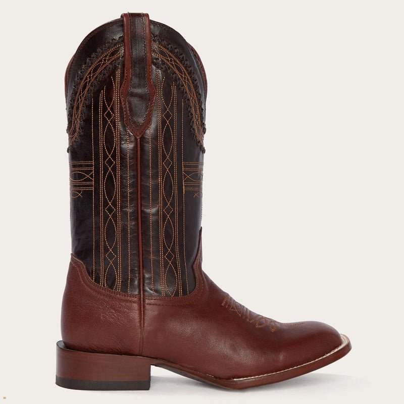 Brown Stetson Denver Goat Hand Stitched Men's Cowboy Boots | UK 73EYIUVCD