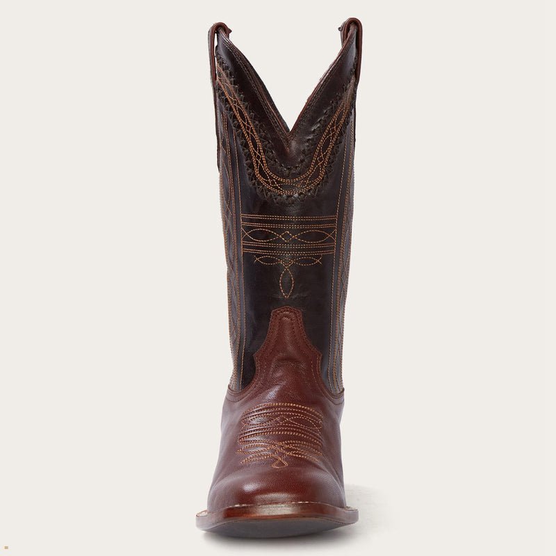 Brown Stetson Denver Goat Hand Stitched Men's Cowboy Boots | UK 73EYIUVCD