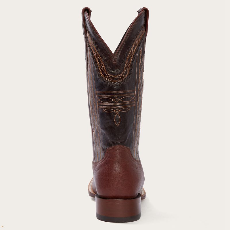 Brown Stetson Denver Goat Hand Stitched Men's Cowboy Boots | UK 73EYIUVCD