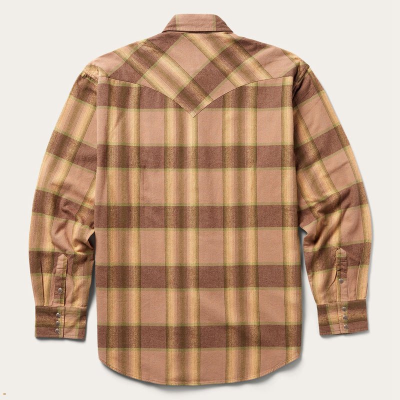 Brown Stetson Flannel Western Men's Shirts | UK 08BFPIXMY