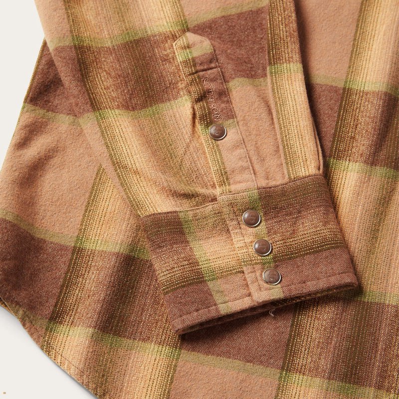 Brown Stetson Flannel Western Men's Shirts | UK 08BFPIXMY