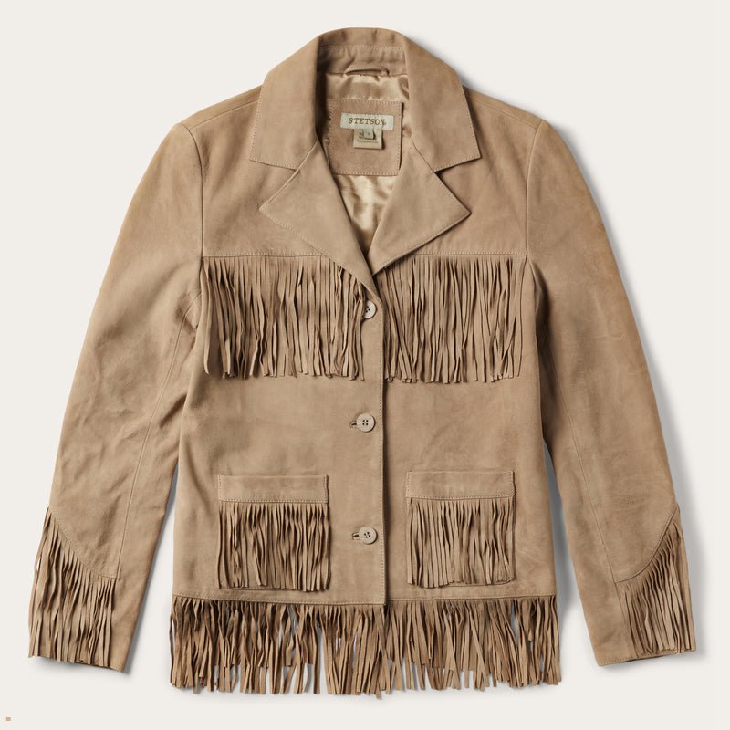 Brown Stetson Fringe Suede Women\'s Jackets | UK 32EUZBRJN