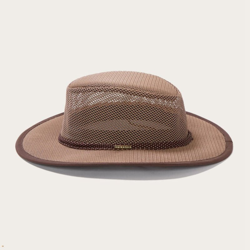 Brown Stetson Grand Canyon Mesh Safari Men's Outdoor Hats | UK 64DPSRNOY