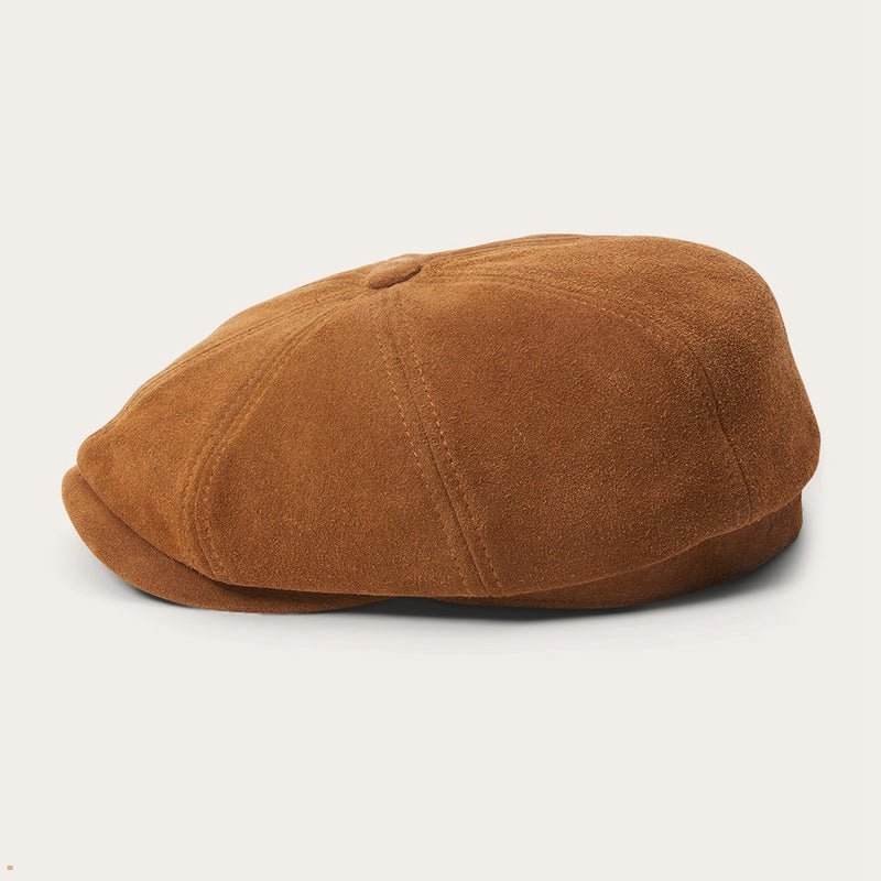 Brown Stetson Hatteras Calf Split Men's Caps | UK 60VKLITFO