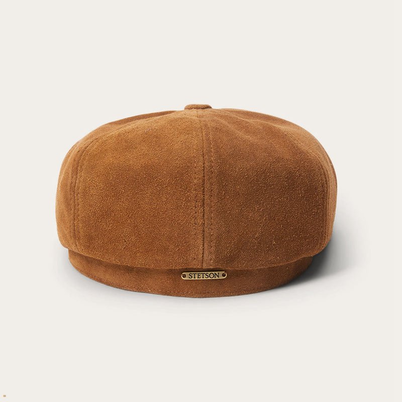 Brown Stetson Hatteras Calf Split Men's Caps | UK 60VKLITFO