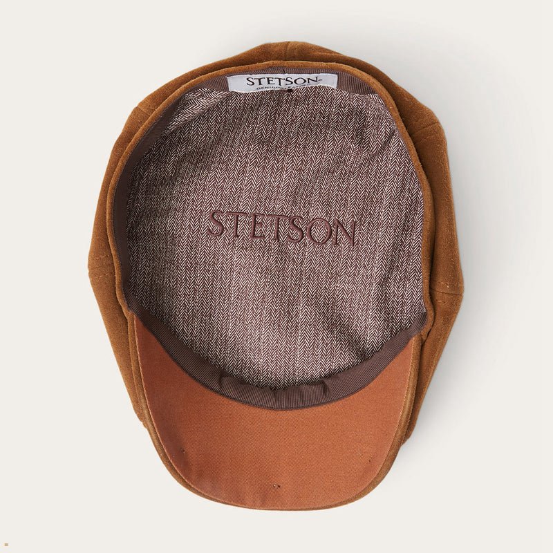 Brown Stetson Hatteras Calf Split Men's Caps | UK 60VKLITFO