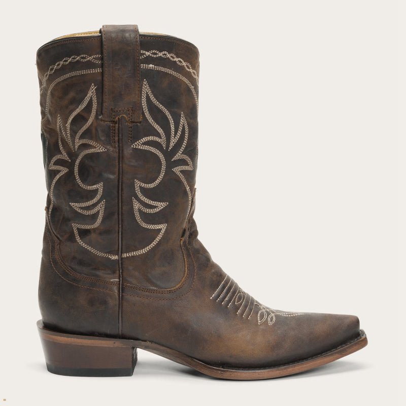 Brown Stetson Iris Mid-Calf Embroidered Women's Boots | UK 18APYGNHB