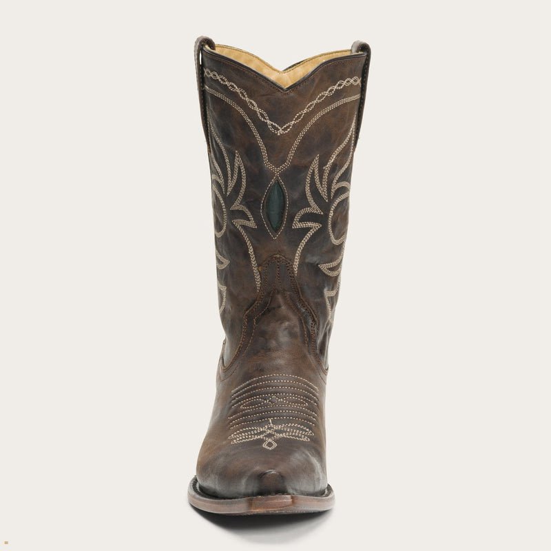 Brown Stetson Iris Mid-Calf Embroidered Women's Boots | UK 18APYGNHB