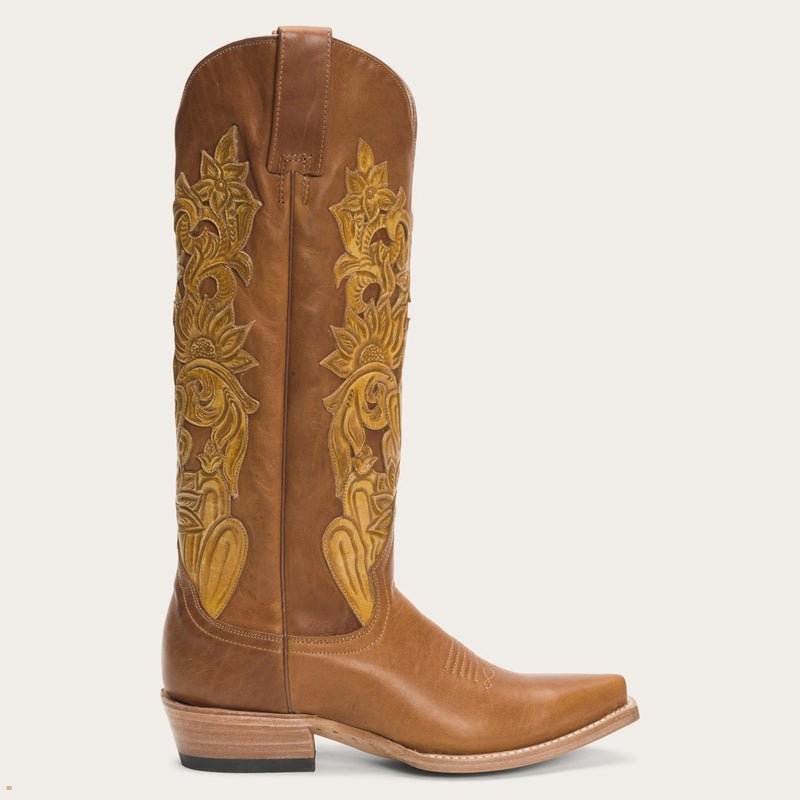 Brown Stetson Jules Hand Tooled Leather Women's Boots | UK 75PBJINDG