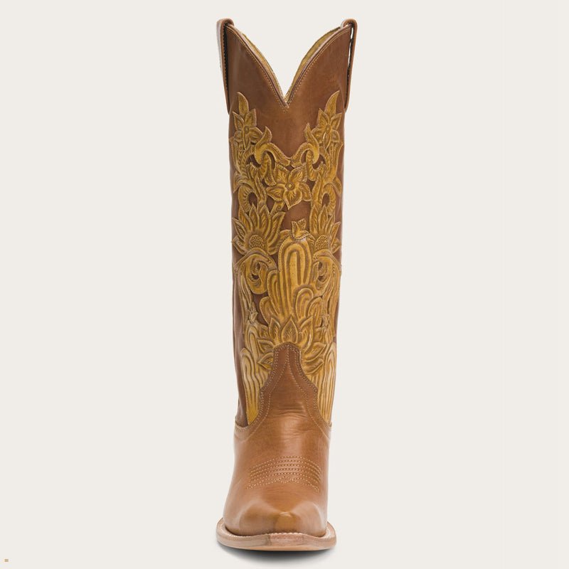 Brown Stetson Jules Hand Tooled Leather Women's Boots | UK 75PBJINDG