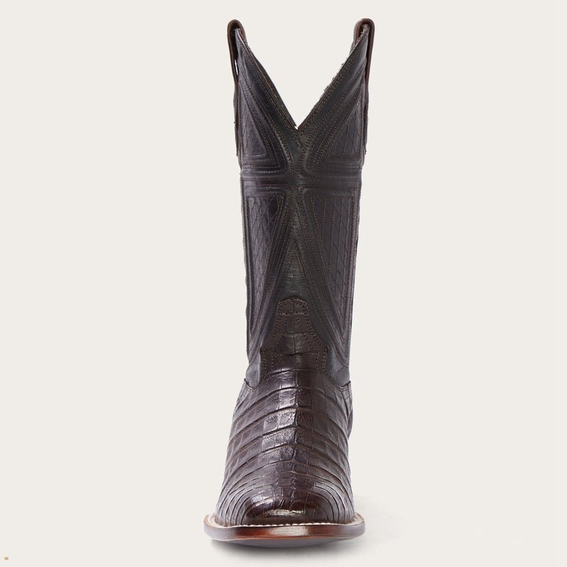 Brown Stetson Kaycee Caiman Belly Men's Cowboy Boots | UK 34DCGFUTX