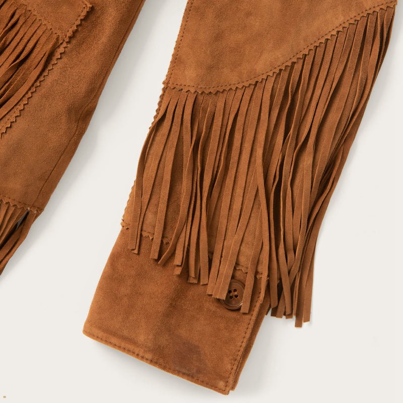 Brown Stetson Lamb Suede Fringed Women's Jackets | UK 18CBTVNLE