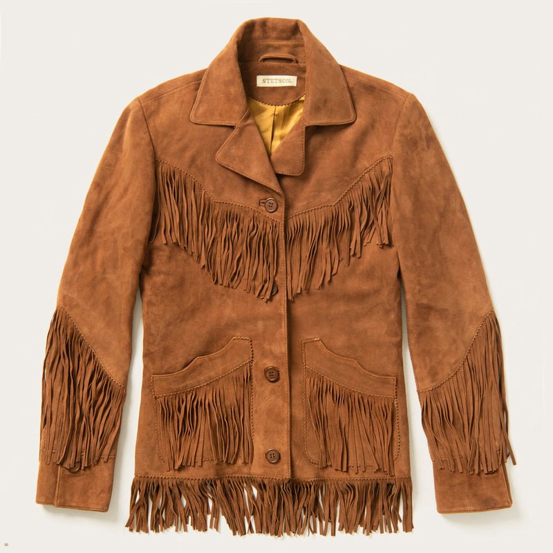 Brown Stetson Lamb Suede Fringed Women\'s Jackets | UK 18CBTVNLE