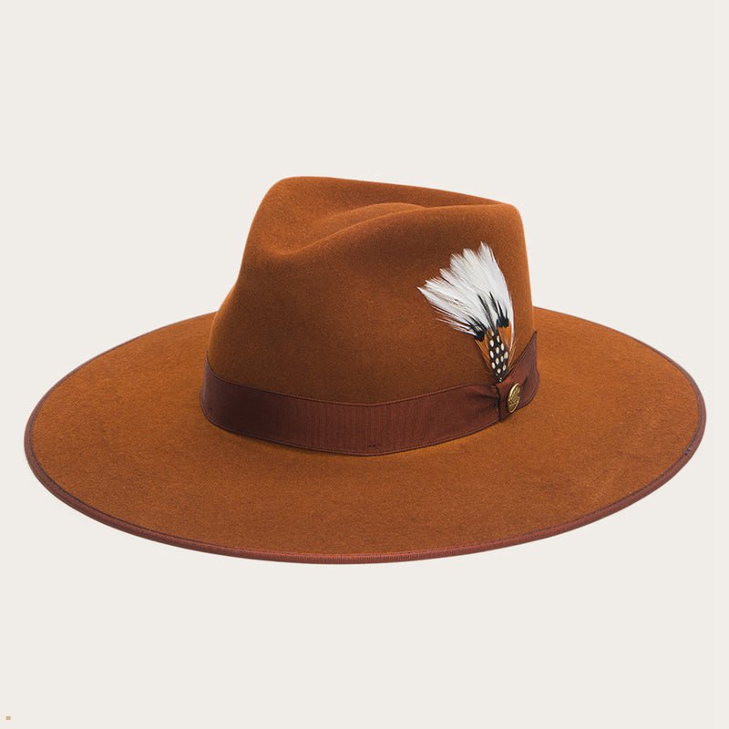 Brown Stetson Midtown Wide Flat Brim Women's Fedoras | UK 26XDZMYSP