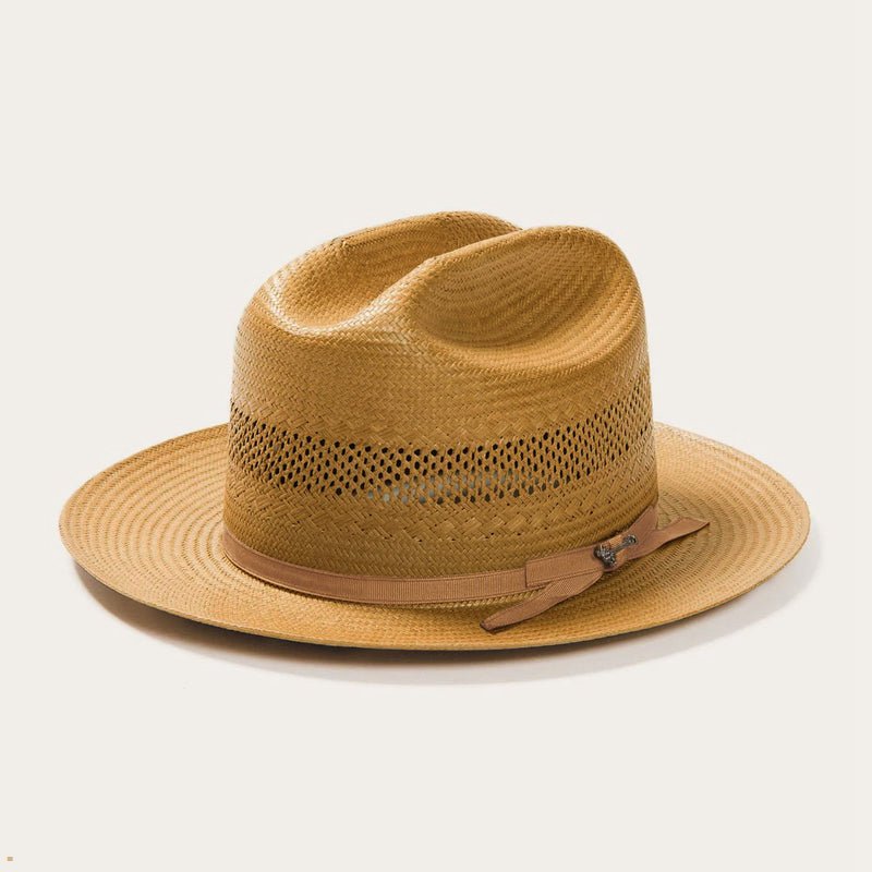 Brown Stetson Open Road Vented Straw Cowboy Women's Fedoras | UK 58YVANPRZ