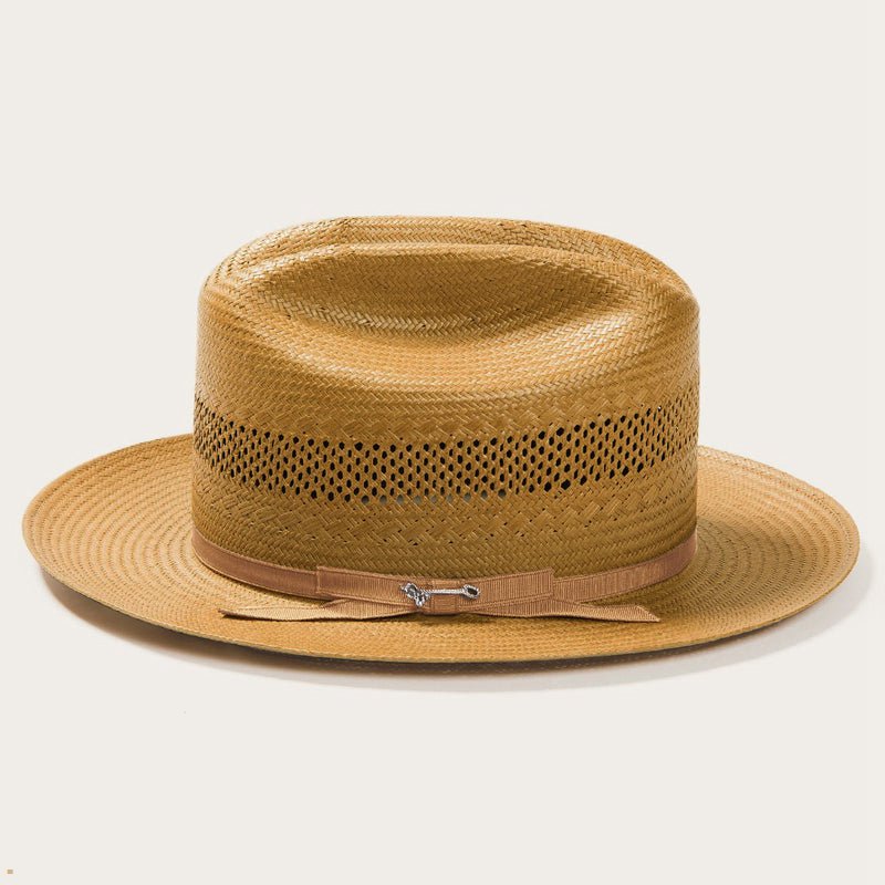 Brown Stetson Open Road Vented Straw Cowboy Women's Fedoras | UK 58YVANPRZ