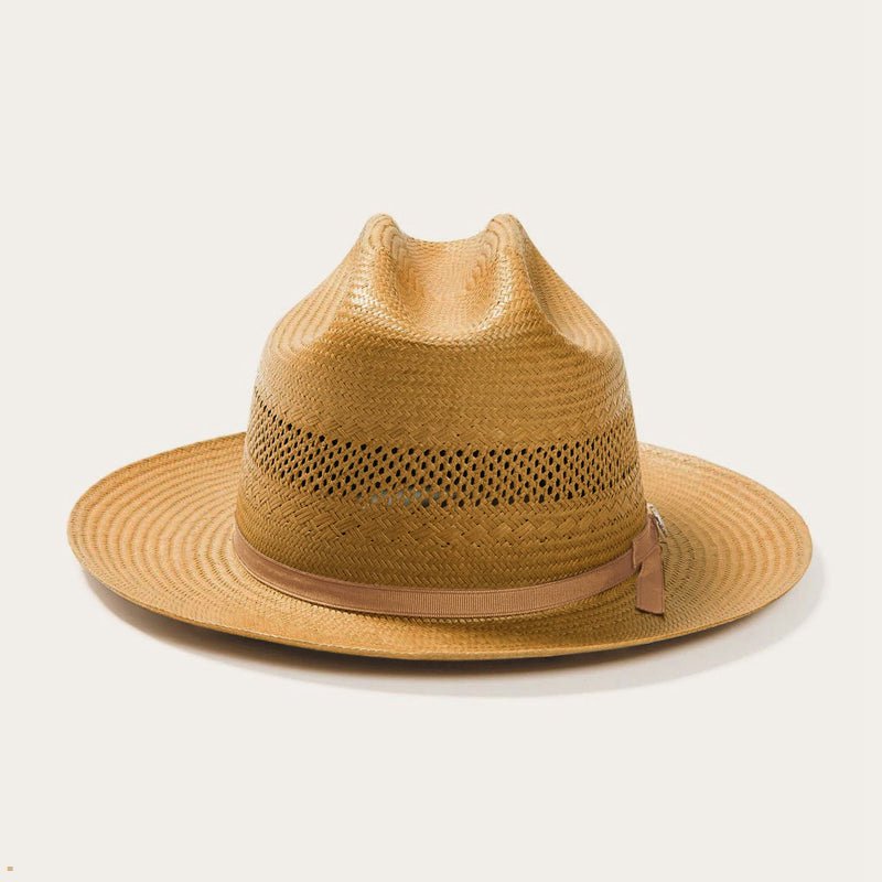 Brown Stetson Open Road Vented Straw Cowboy Men\'s Fedoras | UK 62ZBILYTP