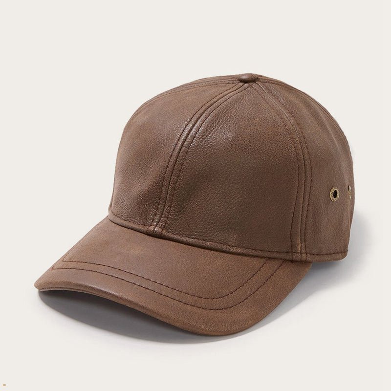 Brown Stetson Peyton Leather Baseball Men's Caps | UK 27XJWBQSK