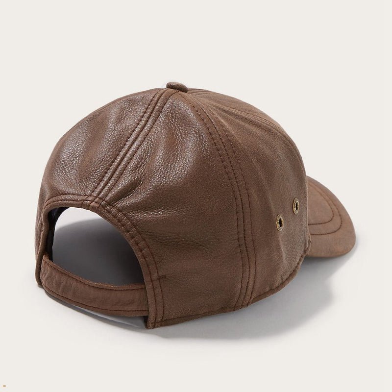 Brown Stetson Peyton Leather Baseball Men's Caps | UK 27XJWBQSK