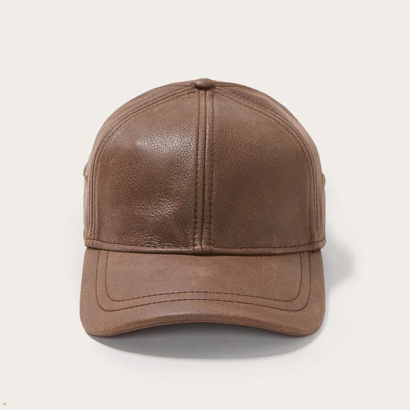 Brown Stetson Peyton Leather Baseball Men\'s Caps | UK 27XJWBQSK