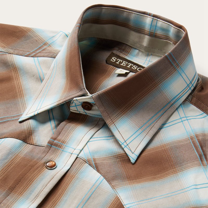 Brown Stetson Plaid Western Men's Shirts | UK 93HCLYVTG