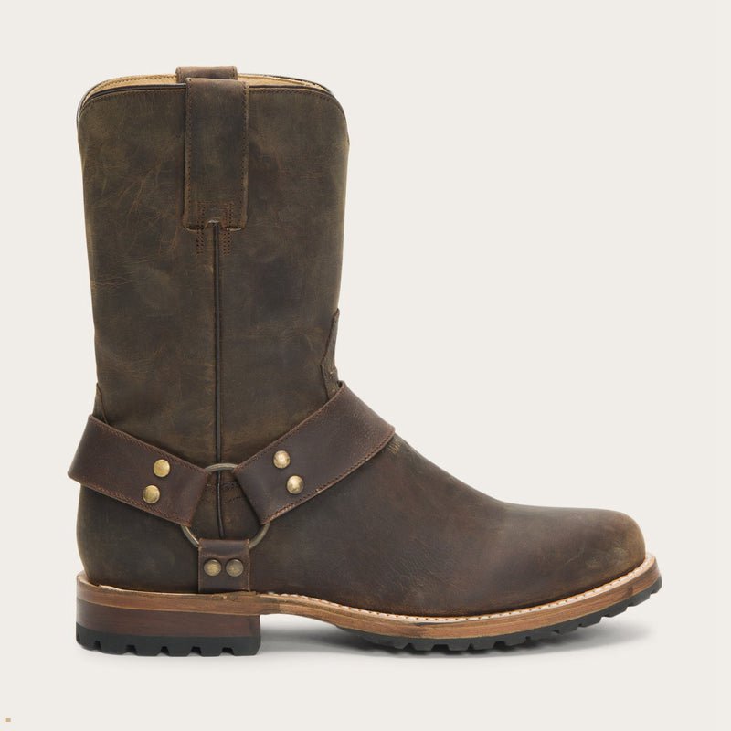 Brown Stetson Puncher Harness Men's Boots | UK 23QJEWBLG