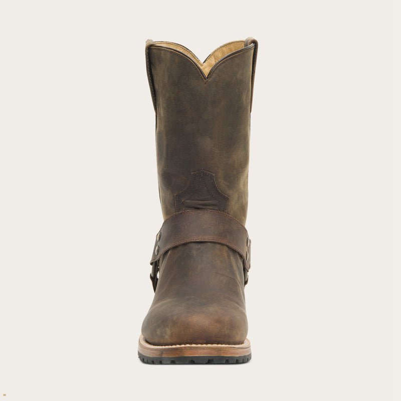 Brown Stetson Puncher Harness Men's Boots | UK 23QJEWBLG