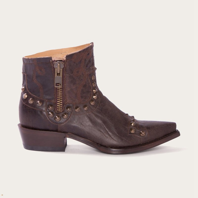 Brown Stetson Shelby Sierra Studded Women's Cowboy Boots | UK 60PQWCLZK