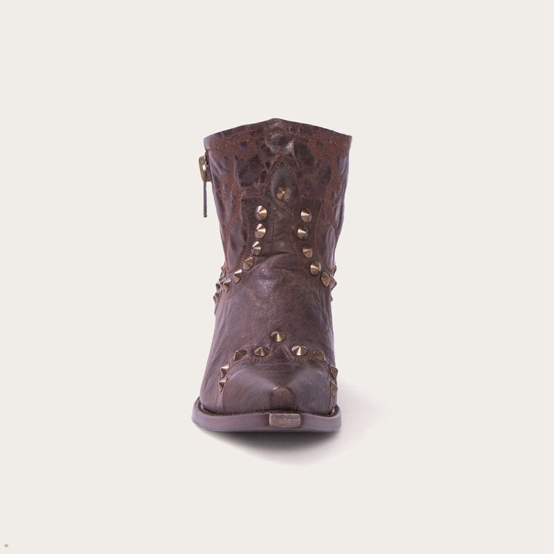 Brown Stetson Shelby Sierra Studded Women's Cowboy Boots | UK 60PQWCLZK