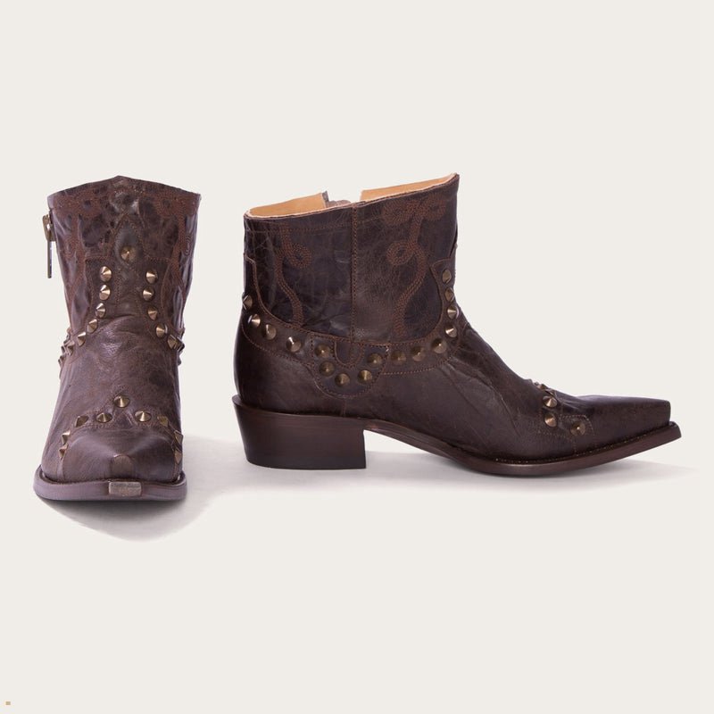 Brown Stetson Shelby Sierra Studded Women\'s Cowboy Boots | UK 60PQWCLZK