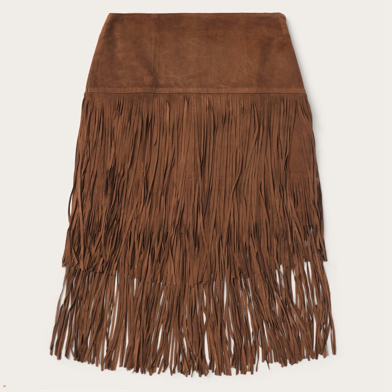 Brown Stetson Suede Fringed Women\'s Skirts | UK 87BXUMPHE