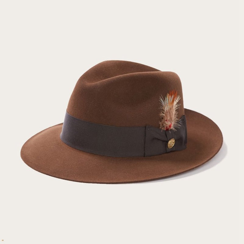 Brown Stetson Temple Men's Fedoras | UK 49FVWYOEK