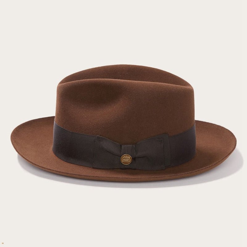 Brown Stetson Temple Men's Fedoras | UK 49FVWYOEK