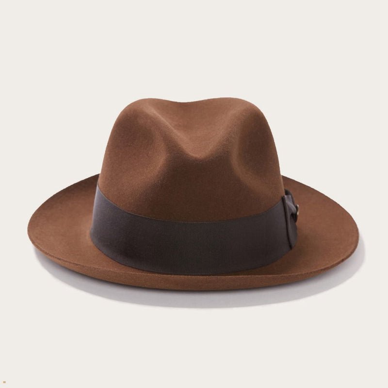 Brown Stetson Temple Men\'s Fedoras | UK 49FVWYOEK