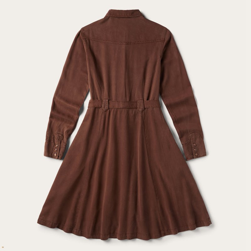 Brown Stetson Tencel Western Women's Dresses | UK 26UXGKYTJ