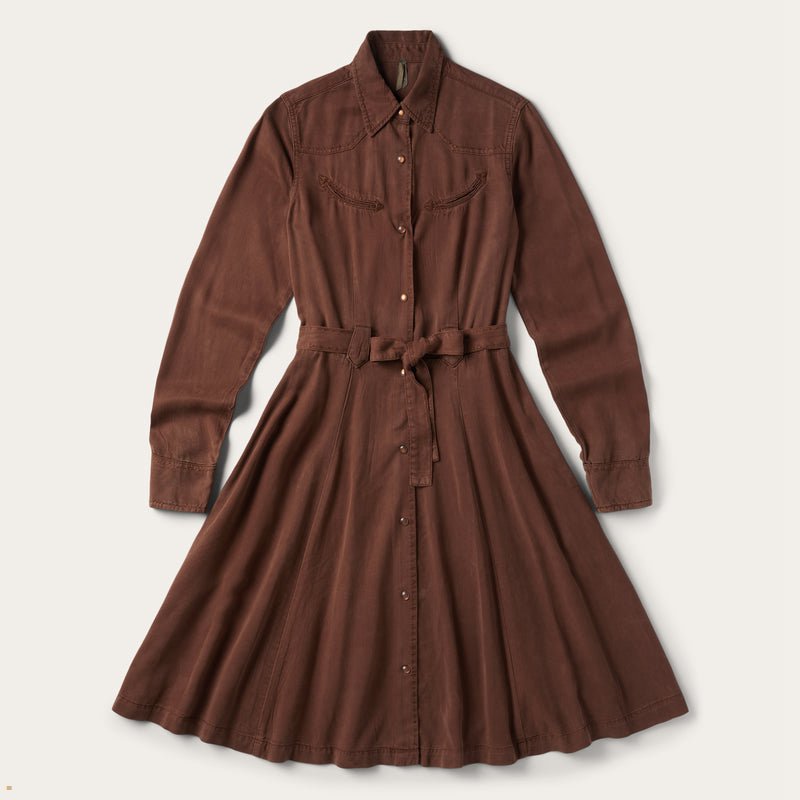 Brown Stetson Tencel Western Women\'s Dresses | UK 26UXGKYTJ