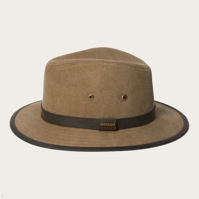 Brown Stetson Traveller Canvas Men's Outdoor Hats | UK 82DQNATVK