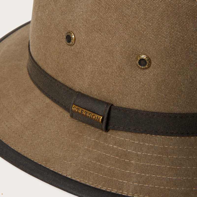 Brown Stetson Traveller Canvas Men's Outdoor Hats | UK 82DQNATVK