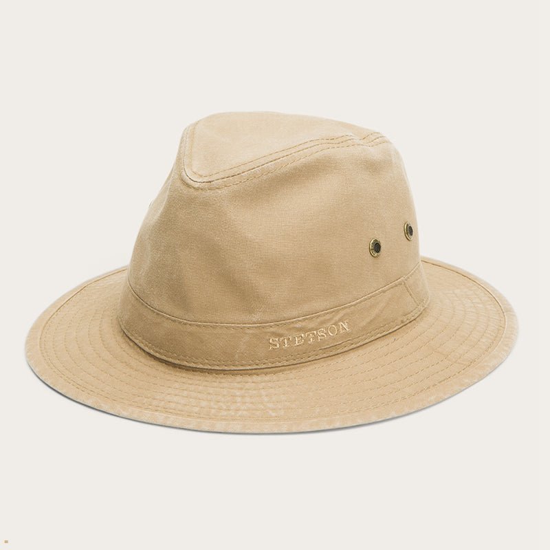 Brown Stetson Traveller Delave Organic Cotton Men's Outdoor Hats | UK 12VPWZKLJ