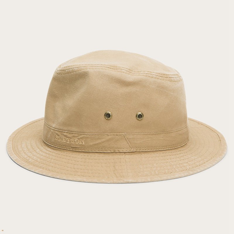 Brown Stetson Traveller Delave Organic Cotton Men's Outdoor Hats | UK 12VPWZKLJ