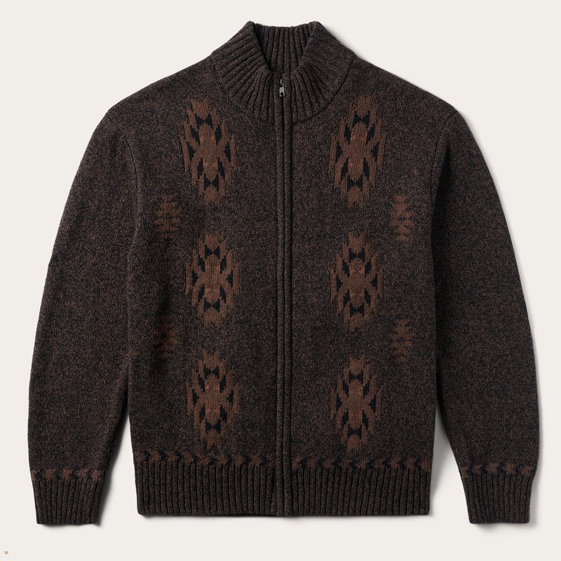 Brown Stetson Vertical Aztec Men\'s Cardigan | UK 19CDGRKVO