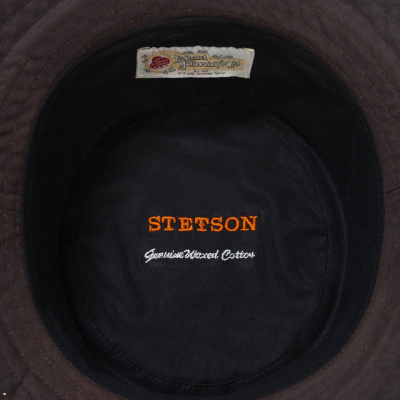 Brown Stetson Waxed Cotton Men's Bucket Hats | UK 62FSRKPXH