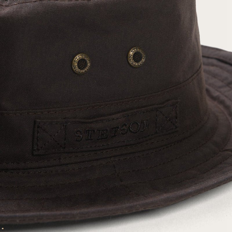 Brown Stetson Waxed Cotton Men's Bucket Hats | UK 62FSRKPXH