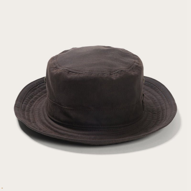 Brown Stetson Waxed Cotton Men\'s Bucket Hats | UK 62FSRKPXH